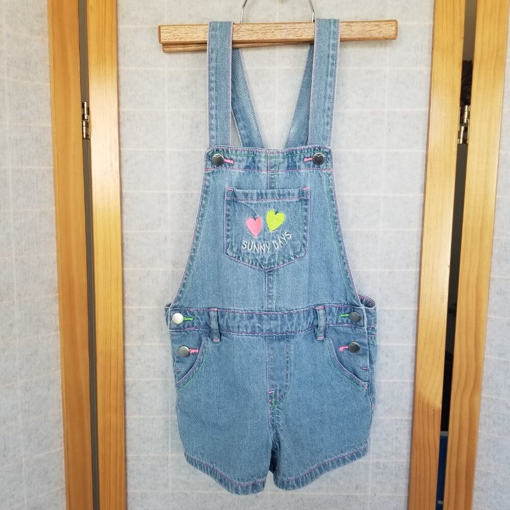 Girls Garanimals Denim Overalls with Embroidered Hearts Size 5 All Snaps